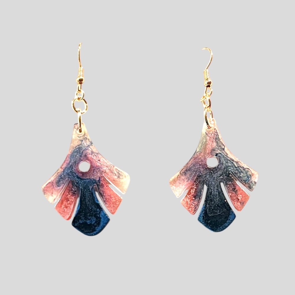 Seabird Inspired/Handmade Resin Abstract Leaf Dangle Earrings - Picture 2 of 2